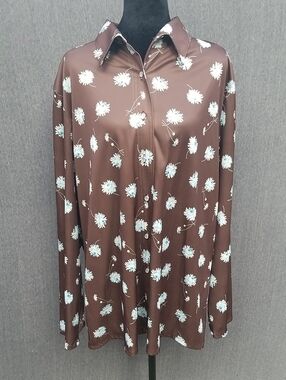 Brown Floral Button-Down Shirt - Women's Relaxed Fit